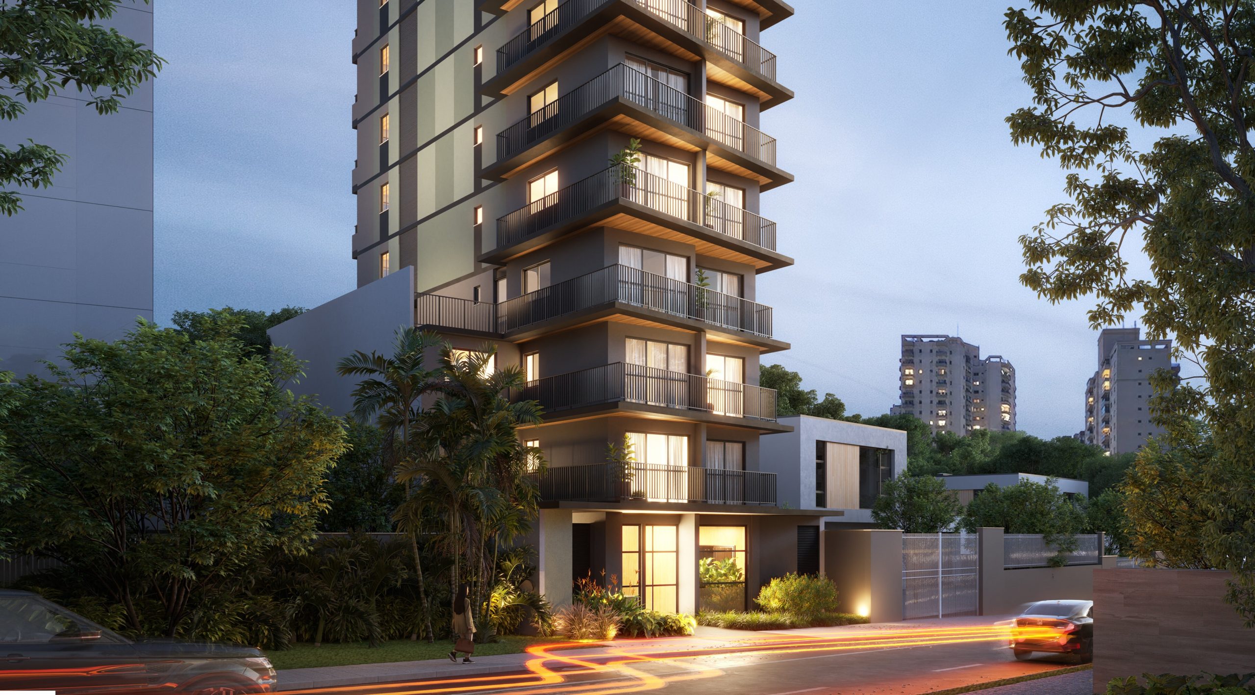 Arvorys da Vila — fachada noturna